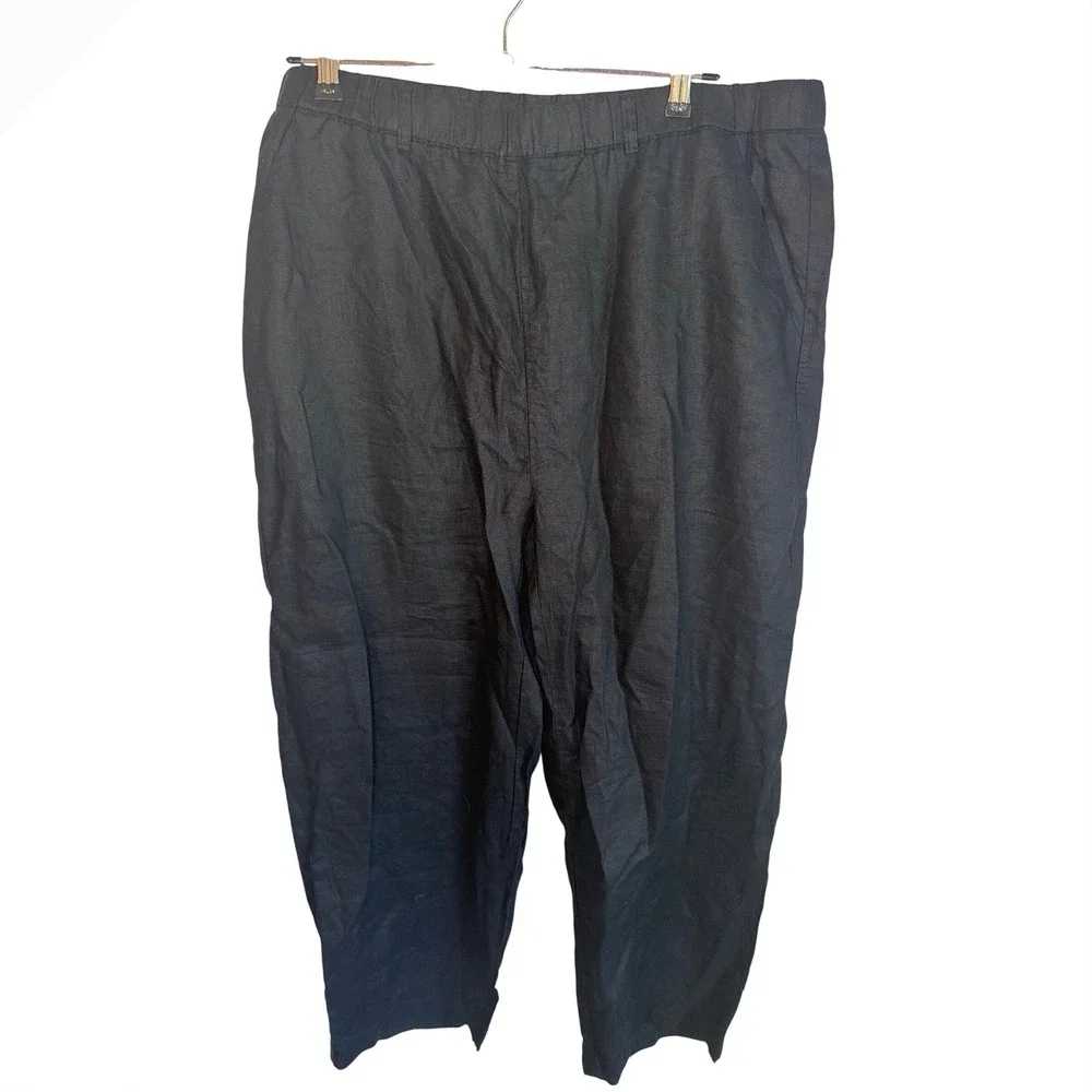 Quince‎ Black 100% European Linen Elastic Waist Pants XL NWT